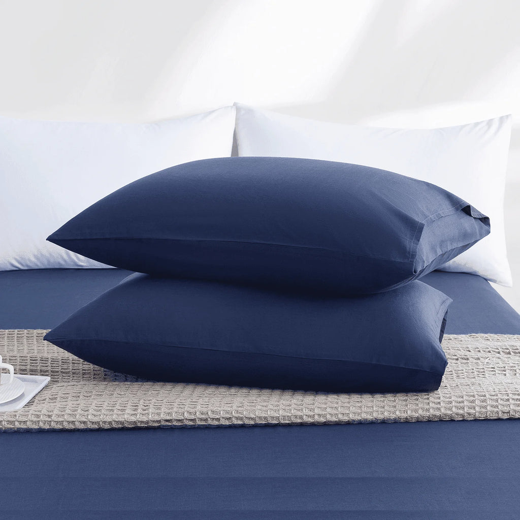 Pillow Cases, 2 Pack Queen Size Cooling Pillow Cases with 100% Bamboo & Linen Fiber, Breathable, Ultra Soft, Anti-Static, Machine Washable Envelope Hotel Pillowcases - Dark Blue