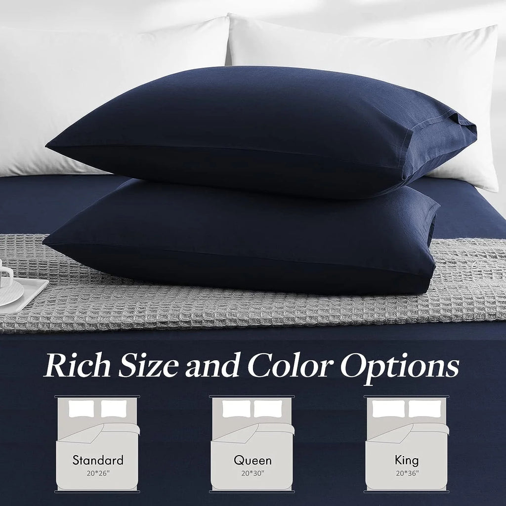 Pillow Cases, 2 Pack Queen Size Cooling Pillow Cases with 100% Bamboo & Linen Fiber, Breathable, Ultra Soft, Anti-Static, Machine Washable Envelope Hotel Pillowcases - Dark Blue