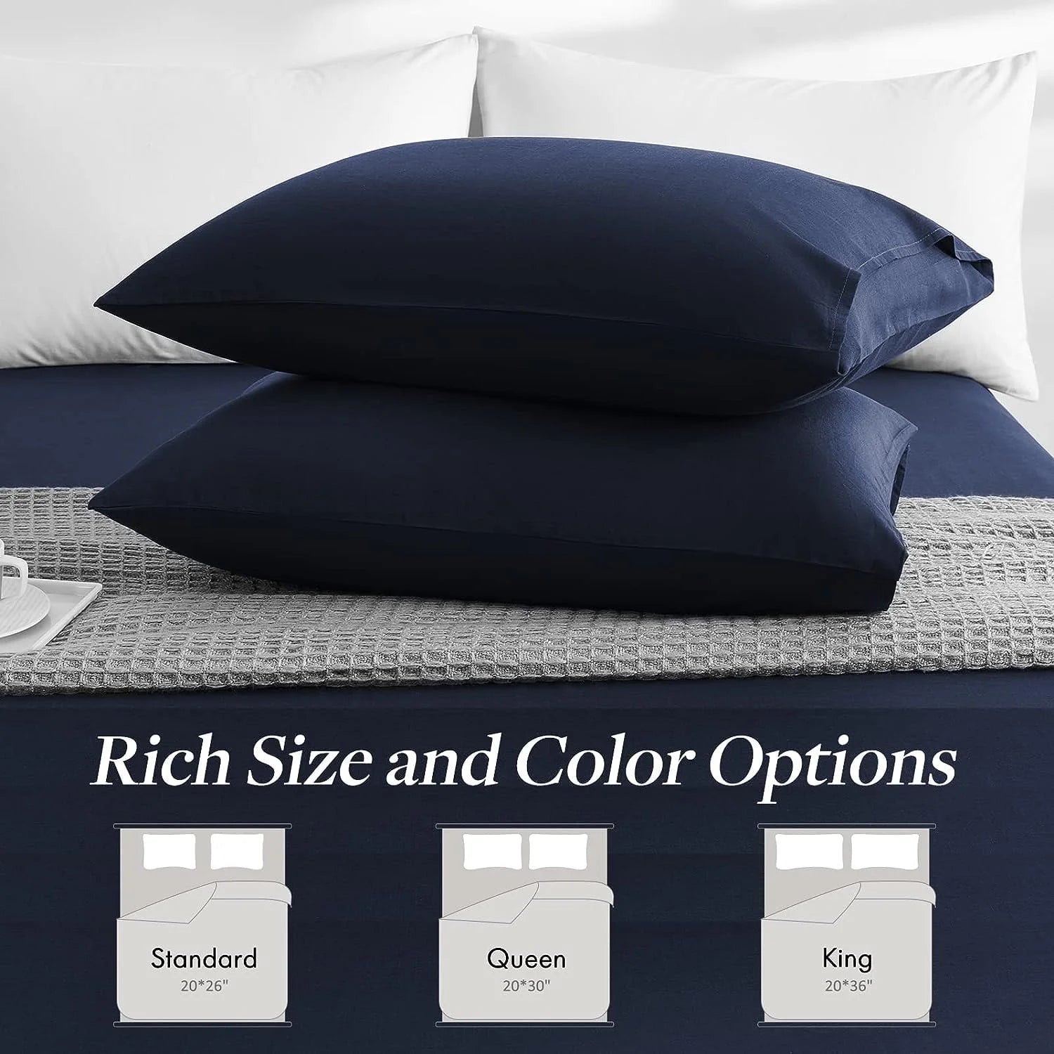 Pillow Cases, 2 Pack Queen Size Cooling Pillow Cases with 100% Bamboo & Linen Fiber, Breathable, Ultra Soft, Anti-Static, Machine Washable Envelope Hotel Pillowcases - Dark Blue