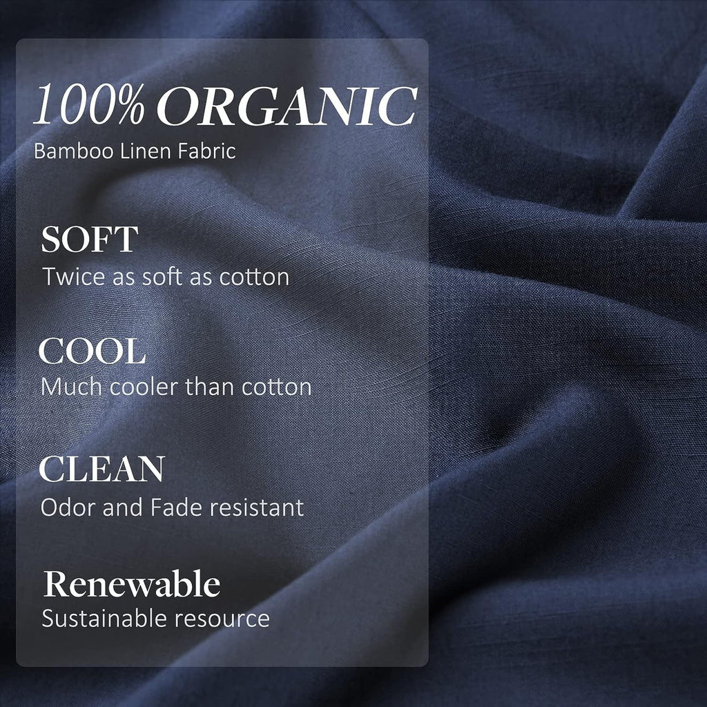 Pillow Cases, 2 Pack Queen Size Cooling Pillow Cases with 100% Bamboo & Linen Fiber, Breathable, Ultra Soft, Anti-Static, Machine Washable Envelope Hotel Pillowcases - Dark Blue