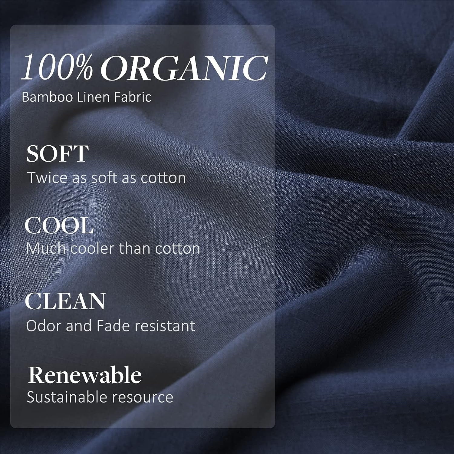 Pillow Cases, 2 Pack Queen Size Cooling Pillow Cases with 100% Bamboo & Linen Fiber, Breathable, Ultra Soft, Anti-Static, Machine Washable Envelope Hotel Pillowcases - Dark Blue